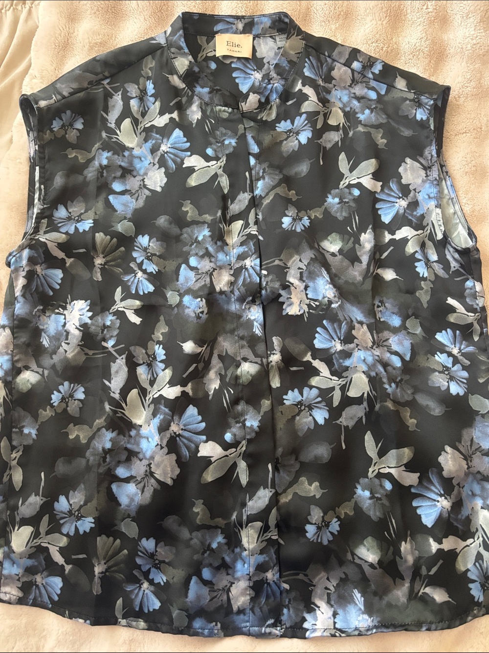 Elle Black Floral Sleeveless Camisole with Blue Accents